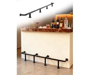 Barre Repose-pieds Bar Supports et Tube pour Rail Repose-Pied d'Îlot de Cuisine en Noir Brossé Carré, Protège-Repose-Pied de Tabouret de Bar à Montage Mural et au Sol(590cm/19.4ft)
