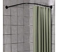Barre rideau sans perçage,Barre De Douche Extensible Angle,Tringle à Rideau De Douche & Baignoire en Forme De L sans Percer TéLescopique RéGlable 304 Acier Inoxyda(Size:A 70-95cm x 70-95cm,Color:Noir)