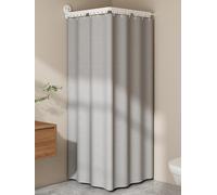 Barre Tringle Rideau Douche Angle Extensible Reglable Pliable Sans Percage avec Double Ventouse et Rideau de Douche en Lin Anti Moisissure Lavable en Machine(D-Light gray,95 cm/37.4 in)