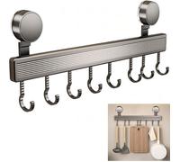 Barre Ustensiles Sans Perçage 8 Crochets Porte ustensiles mural 40cm Ventouse Amovible pour Cuisine Salle de Bain Aluminium Sp