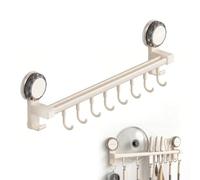 Barre Ustensiles Ventouse, Porte Ustensiles Cuisin Mural à Double Rail, 41,5 cm Barre Ustensiles Cuisine Murale pour Couvercles, Barre à Crochets Cuisine pour Cuisines et Salle de Bain, Blanc Crème