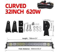 Barreau lumineux LED - Projecteur de travail tout-terrain - 81 cm - Courbé - Double rangée - Faisceau combiné - IP68 - Avec câble