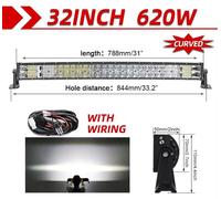 Barreau lumineux LED - Projecteur de travail tout-terrain - 81 cm - Courbé - Double rangée - Type de lumière combiné - Avec câble - Indice de protection IP68