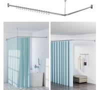 Barres de douche en L, barres de douche réglables en acier inoxydable, supports de barre de douche à angle de 100-120 x 100-190 cm, supports de barre de douche robustes comprenant 16 anneaux de fixati