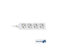 Barrette multiprise type F allemande 4 ports + verrou de sécurité pour enfant blanc, 1,5 m