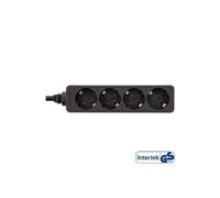 Barrette multiprise type F allemande 4 ports + verrou de sécurité pour enfant noir, 1,5 m