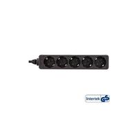 Barrette multiprise type F allemande 5 ports + verrou de sécurité pour enfant noir, 1,5 m