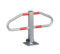 Relaxdays 10020486 Barrière de parking rabbatable HxlxP: 47 x 70 x 18 cm poteau de parking manuel en métal avec 2 clés à fixer pour les voitures autocollants rouges, Gris/Rouge