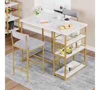 Barset Golden Marble - Ensemble de tables basses de style bistrot - Table compacte - Table de cuisine avec chaises - Étagère à 3 niveaux