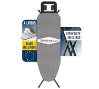 Bartnelli Rorets - Planche à repasser fabriquée en Europe | Planche à repasser avec housse et coussin à 4 couches, hauteur réglable jusqu'à 91,4 cm, dispose d'un repose-fer de sécurité, 4 pieds en