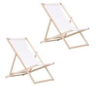 BAS Chaise Longue Pliante en Bois - Lot de 2 Transates de Plage Chaise Blanc - Chilienne Pliante - Chaise Longue Jardin Relax Pliable pour Balcon, Plage, terrasse et Camping