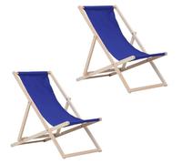 BAS Chaise Longue Pliante en Bois - Lot de 2 Transates de Plage Chaise Blue - Chilienne Pliante - Chaise Longue Jardin Relax Pliable pour Balcon, Plage, terrasse et Camping