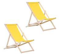 BAS Chaise Longue Pliante en Bois - Lot de 2 Transates de Plage Chaise Jaune - Chilienne Pliante - Chaise Longue Jardin Relax Pliable pour Balcon, Plage, terrasse et Camping