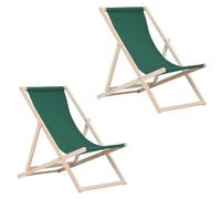 BAS Chaise Longue Pliante en Bois - Lot de 2 Transates de Plage Chaise Vert - Chilienne Pliante - Chaise Longue Jardin Relax Pliable pour Balcon, Plage, terrasse et Camping