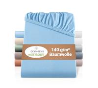 BaSaTex - Drap-Housse en Jersey Bio 120x200 cm - Drap-Housse en 100% Coton Bio certifié GOTS - 120x200 cm - Couleur : Bleu fumée