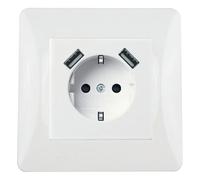 Base de prise encastrable blanche avec 2 ports USB, idéale pour charger des appareils et une utilisation au bureau ou à la maison.