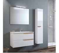 Base de salle de bain suspendue complète 102 cm avec vasque miroir et lampe LED GRACE2 blanche - Métal - Blanc