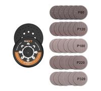 Base de support MAXXT 125 mm pour ponceuse DA avec système scratch, compatible avec la ponceuse excentrique sans balais MAXXT R7303, 30 feuilles abrasives (5 grains P80/P120/P180/P220/P320).