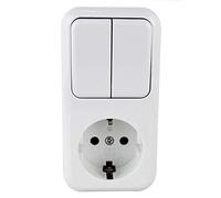 Base Schuko avec double interrupteur de surface, idéal pour contrôler l'alimentation de plusieurs appareils à la maison ou au bureau.