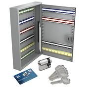 BASI Armoire à clés avec demi-cylindre profilé assorti 10/30 mm | Armoire à clés avec 100 crochets | Patères réglables et numérotées | H 550 x 380 x P 80 mm | Acier | Couleur : gris