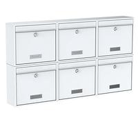 BASI Ensemble de 6 boîtes aux lettres | Boîte aux lettres murale en acier | Couleur blanche | avec porte-nom | serrure cylindrique avec 2 clés | incluant le matériel de fixation | Ensemble de boîtes