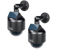 BASI | Lot de 2 caméras solaires factice avec lumière LED clignotante | Caméra dôme | Caméra factice | Caméra de surveillance pour l'intérieur et l'extérieur protégé | Panneau solaire | Support à 360