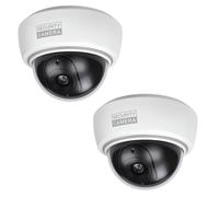 BASI | Lot de 2 fausses caméras dôme avec lumière LED clignotante | Caméra factice | Objectif de caméra de surveillance pour intérieur et extérieur protégé | Montage mural et au plafond | Blanc | CCTV