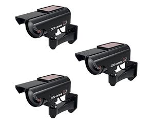 BASI Lot de 3 caméras solaires factices avec lumière LED clignotante - Caméra factice - Caméra de sécurité - Caméra de surveillance pour intérieur et extérieur - Fonctionne à l'énergie solaire -