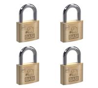 BASI Lot de 4 cadenas - 50 mm - Fermeture identique - Boîtier en laiton massif - Anse en acier trempé - Cadenas robuste - Épaisseur de l'anse : 7 mm