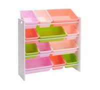 Basics - 841375 - Amazon Rangement pour jouets avec 12 bacs en plastique - Bois blanc avec bacs roses 10.9"" x 33.6"" x 31.1""
