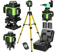 Basigelar Niveau Laser,4D 16 Lignes Laser，avec 2 x 2600 mAh Batteries | Niveau Laser Chantier 360° x 4,Vertical Horizontal Autonivelant,Mode Pulsé Extérieur,Support Rotatif, Télécommande, Trépied