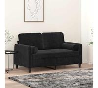Basinlix Canapé 2 places avec coussin décoratif en velours noir - 138 x 77 x 80 cm - Meuble rembourré pour salon et chambre d'amis, canapé d'angle moderne avec espace de rangement - Meubles