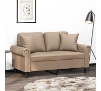 Basinlix Canapé 2 places avec coussin décoratif marron cappuccino 120 cm en cuir synthétique design moderne meuble rembourré durable pour salon, chambre d'amis, bureau avec espace de rangement et