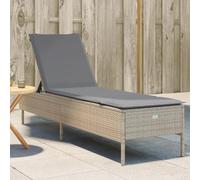Basinlix Chaise longue avec coussin, en polyrotin, beige, 198 x 55 cm, dossier réglable, rembourrage, résistant aux UV, chaise longue de jardin pour balcon, terrasse et piscine