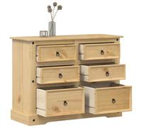 Basinlix Corona Commode en pin massif 112 x 48 x 91 cm avec 6 tiroirs et poignées en métal, espace de rangement et solution de rangement pour salon, chambre à coucher, couloir et garde-robe