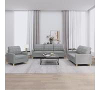 Basinlix Ensemble de 3 meubles rembourrés avec coussins, tissu gris clair, ensemble de salon avec canapé d'angle, canapé, banc, pour la détente, la lecture, la télévision, le bureau, la chambre d'amis