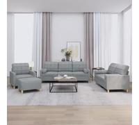 Basinlix Ensemble de 4 meubles rembourrés avec coussins en tissu gris clair pour salon, canapé d'angle, canapé-lit, banquette avec espace de rangement et accoudoirs pour la relaxation et la lecture