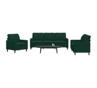 Basinlix Ensemble de canapé 3 pièces avec coussin vert foncé en velours rembourré pour salon avec canapé d'angle et canapé-lit pour la relaxation et le confort de la chambre d'amis