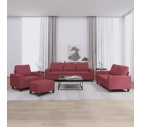 Basinlix Lot de 4 canapés en tissu rouge vin avec canapé d'angle, canapé-lit, mobilier rembourré, coussin inclus, pour salon, chambre d'amis, bureau, assise confortable, allongé, espace de rangement