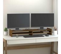 Basinlix Support d'écran en pin massif marron miel 100 x 27 x 15 cm avec plateau pour clavier et compartiment de rangement pour poste de travail, bureau, bureau à domicile, support pour ordinateur