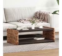 Basinlix Table basse naturelle 110 x 55 x 35 cm en bois d'acajou massif avec étagère de rangement Table d'appoint pour salon, chambre à coucher, bureau, durable, design élégant, polyvalent