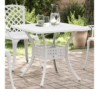 Basinlix Table de jardin blanche en fonte d'aluminium - 80 x 80 x 75 cm - Avec trou pour parasol - Table de terrasse - Table de balcon pour jardin, balcon, terrasse, camping et famille