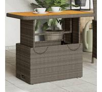 Basinlix Table de jardin grise 90 x 55 x 71 cm en polyrotin et bois d'acacia réglable avec cadre en acier revêtu par pulvérisation pour terrasse, balcon, jardin et repas en plein air avec famille et