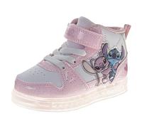 Baskets montantes lumineuses à LED pour filles - Princesse Disney Moana Minnie La Reine des Neiges Stitch Paw Patrol (tailles : 6-10 tout-petits/11-12 petits enfants), Stitch & Angel - Rose Blanc, 30