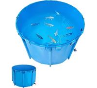Bassin à poissons en toile, bassin à poissons hors sol d'une capacité de 448,8 gallons, réservoir à koïs pliable en PVC, réservoir rond pour poissons rouges avec cadre stable et vanne de vidange, pour