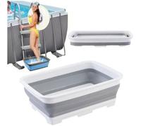 Bassine pieds pliable antidérapante 37x27x11,8 cm - Rince-pieds pour piscine, garde l’eau propre (Blanc)