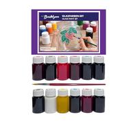 Bastelzone Kit de peinture pour verre avec pinceau - 12 couleurs de 30 ml - Peinture transparente sur verre à base d'eau pour décoration