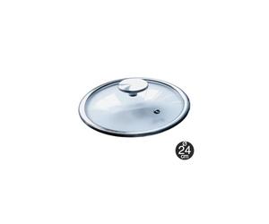 Bastilipo - Couvercle en verre trempé de 24 cm de diamètre avec valve, bouclier en acier et bouton en acier inoxydable, Devant