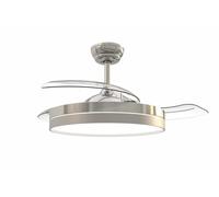 Bastilipo - Estoril Niquel - Ventilateur de plafond avec lumière LED - 4 pelles rétractables avec télécommande - Audio Bluetooth - Ventilateurs de plafond avec lumière et 105 cm de diamètre