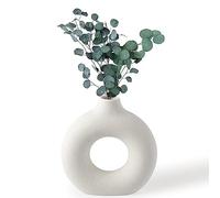 BASVII Vase Décoratif, Donut Vase Blanc avec Herbe de Pampa, Vase Fleur Rond Moderne pour Fleurs Séchées, Idéal pour Décoration Salon, Chambre, Bureau, (M, 18cm)